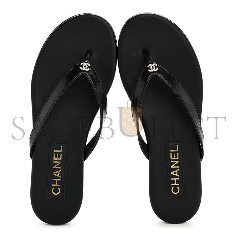 CHANEL LAMBSKIN CRYSTAL CC THONG SANDALS